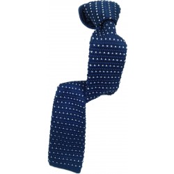 Cravatta cravattino blu punta quadrata maglia poly alta qualità pois mgpfnbl01